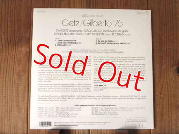 画像2: ゲッツ/ジルベルト未発表音源 RSD初回限定盤が再入荷！■Stan Getz & Joao Gilberto / Selections from Getz/Gilberto '76 (2)
