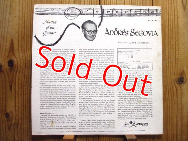 画像2: Andres Segovia / Masters Of The Guitar (Compositions Of Sor And Tarrega) (2)